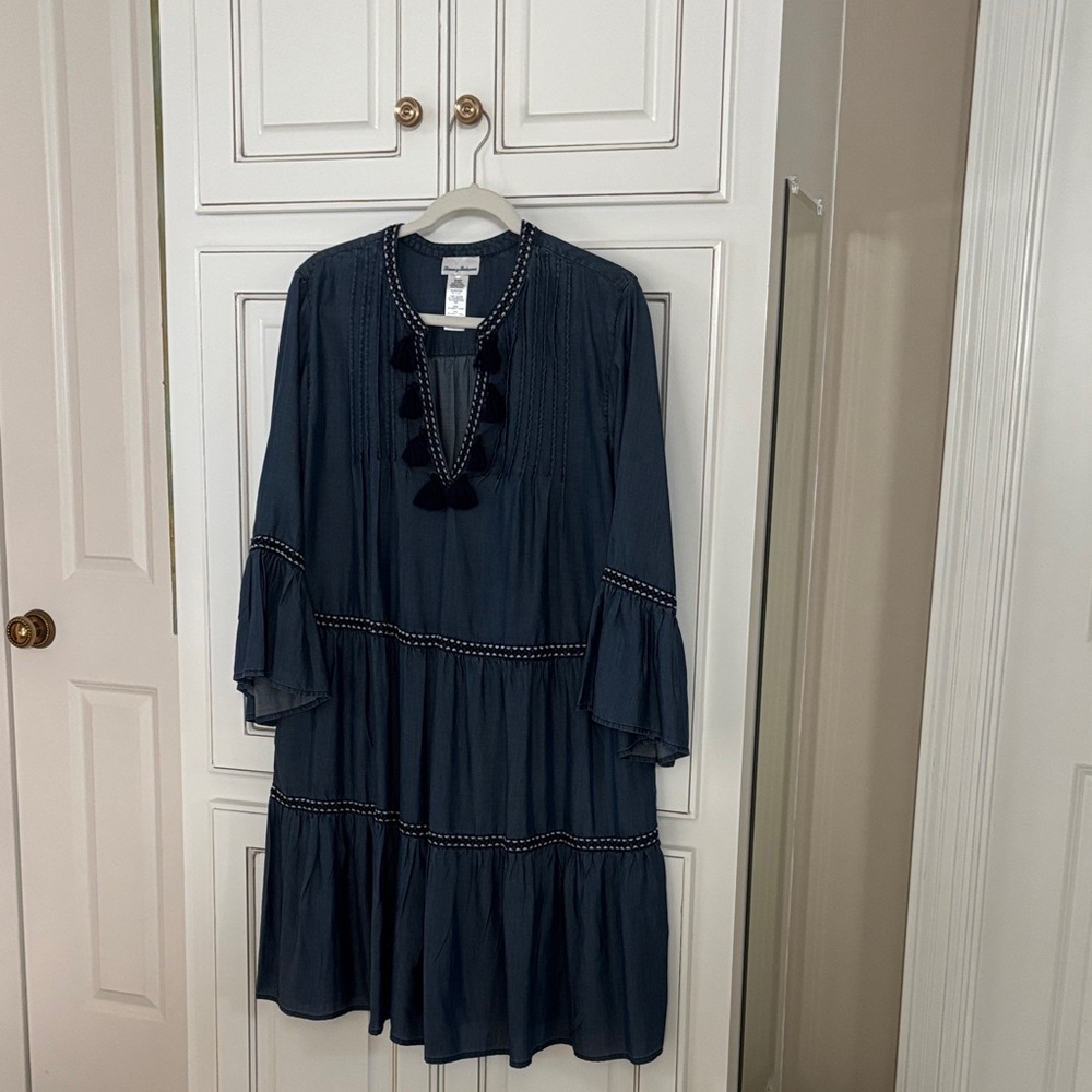 Tommy Bahama Denim w/tassels and pleats tiered dress/coverup.